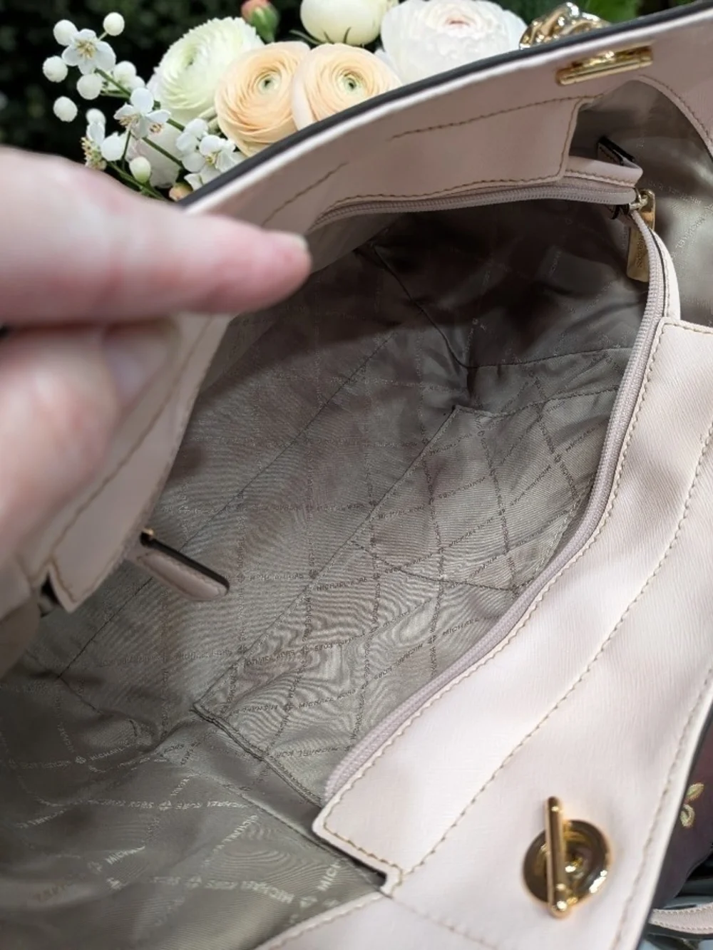 Michael Kors Pale Pink Saffiano Leather Shoulder Tote with Gold Hardware